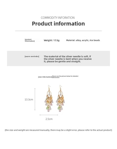 Detail view of colorful acrylic teardrop tassel earrings showing size and 17.5g weight