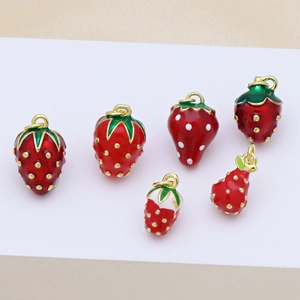 Minimalist enamel strawberry pendant necklace for women with vibrant red oil drop finish