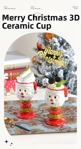 Macro view of 3D Santa Claus relief on festive ceramic ice cream cups for Christmas