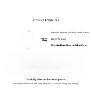 Detailed size chart showing double layer pearl necklace with zircon pendant dimensions