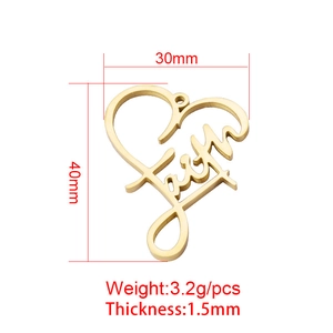 Golden heart faith pendant in titanium steel with detailed dimensions and weight