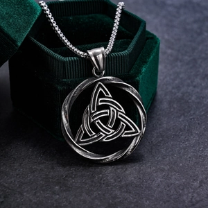 Nordic Viking rune stainless steel pendant with Celtic knot on velvet jewelry box