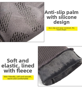 Detail of winter gloves showing anti-slip silicone palm and thick warm fleece lining