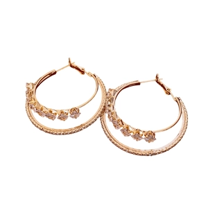 Elegant rose gold plated double hoop earrings with cubic zirconia stones for women