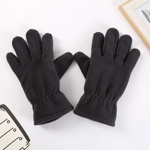 Unisex black polar fleece thermal gloves for winter windproof cycling on white background