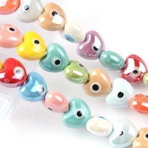 Colorful heart-shaped ceramic evil eye beads for handmade jewelry DIY accessories
