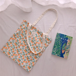 Floral Print Cotton Canvas Tote Bag Women Large Capacity Shoulder Handbag Pastoral Fresh Sweet Casual Commuter