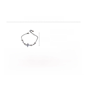 Detail of silver star bracelet with measurements, copper base, and cubic zirconia stones