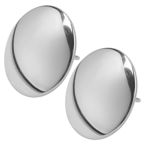 Macro detail of high-polished stainless steel stud earrings with dome shape and mirror finish