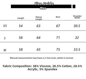Guide des tailles du XS au M et composition du tissu pour haut à manches longues