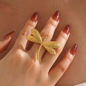 Dragonfly Ring Stainless Steel Textured Wing Animal Shape Minimalist Fashion Jewelry For Women