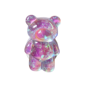 3D laser iridescent purple bear cell phone collapsible grip and stand for smartphones