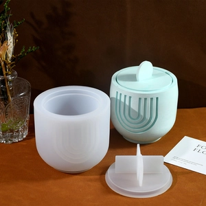 Striped storage jar silicone mold with lid for DIY candle holders and plaster crafts