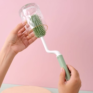 Ergonomic silicone baby bottle brush with flexible long handle for deep cup cleaning