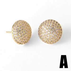 Pair of gold pavé half-dome stud earrings featuring sparkling round-cut cubic zirconia