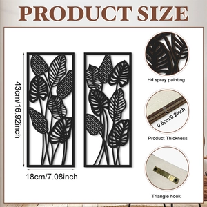 Lot de 2 décorations murales en bois noir évidé avec motif de feuilles minimalistes