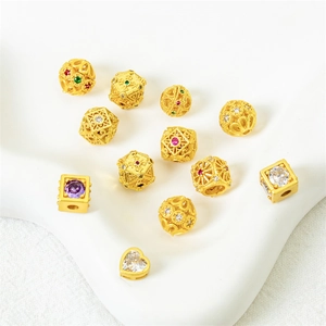 Sand gold bead assortment with cubic zirconia inlays for DIY jewelry making