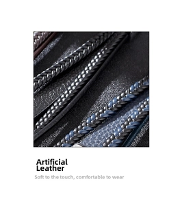 Close-up of multi-layer faux leather braided texture and magnetic metal clasp for men
