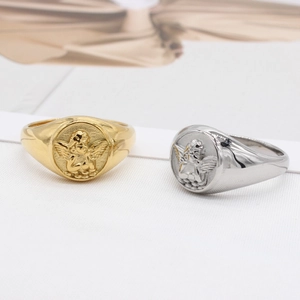 Retro Cupid Angel seal rings in gold and silver finish, vintage coin style stainless steel