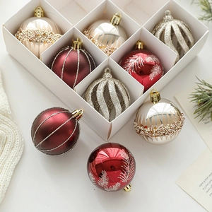 6cm Assorted Christmas ball ornaments in red, champagne, and silver with glitter finish