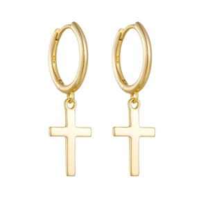 Boucles d'oreilles créoles en argent 925 doré avec pendentif croix pour femme