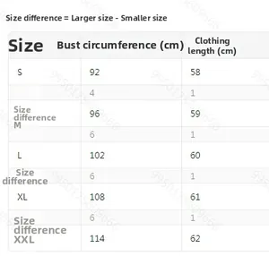 Size chart showing chest and length measurements for women sleeveless tank tops from S to XXL