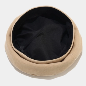 Classic beige wool beret painter hat for women with interior lining detail and strap
