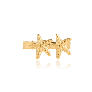 18K gold-plated stainless steel hair clip featuring minimalist starfish charms on white background