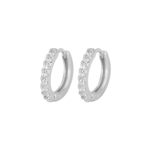 Elegant S925 sterling silver hoop earrings with sparkling cubic zirconia on white background