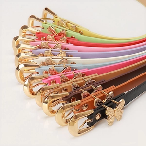 Sweet butterfly buckle skinny belts for women in multiple colors for dresses