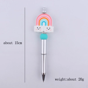 DIY beaded pen with rainbow and cloud silicone topper, 15cm silver plastic ballpoint pen
