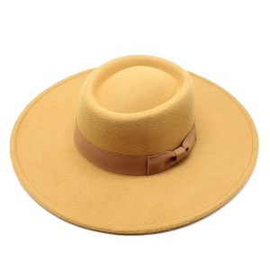 Detailed view of the ginger wool fedora hat featuring a 9.5cm wide brim and matching ribbon