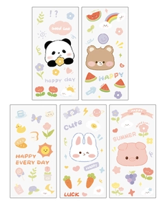 Detailed view of 5 sets of waterproof cartoon stickers with cute animal PVC patterns