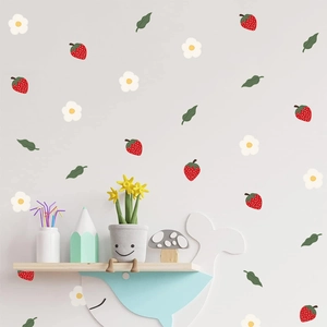 Cartoon strawberry and flower wall stickers for cozy kids room and nursery decoration