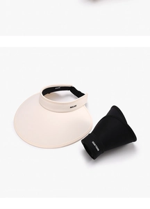 Dettagli di visiere in seta di ghiaccio pieghevoli in nero e beige con design arrotolabile