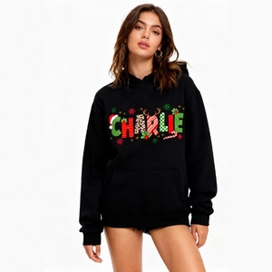 Men Hoodie Polyester Fleece Lined Long Sleeve Drawstring Kangaroo Pocket Christmas Letter Print Casual Festive Streetwear Unisex