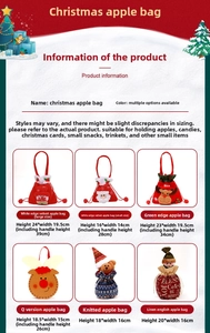 Size chart for Christmas apple gift bags with dimensions for velvet and linen styles