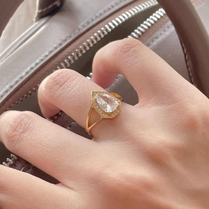 925 Sterling Silver Ring Pear Cut Water Drop Cubic Zirconia Halo Split Shank Elegant Engagement Jewelry For Women