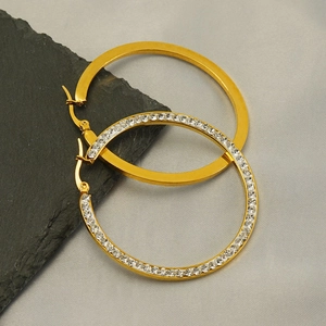 Classic 18k gold plated stainless steel hoop earrings with pave set zircon stones