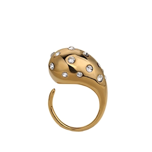 Chic gold-plated stainless steel open ring with sparkling crystal teardrop design