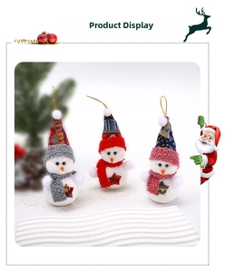 Three plush snowman ornaments with colorful knitted hats and gold hanging loops