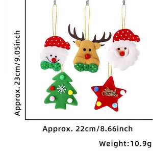 Detailed dimensions of 5-piece Christmas felt plush star ornaments with sizing labels