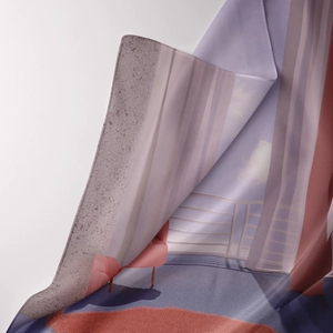 Detailed macro view of soft silk fabric texture with modern digital interior art printing