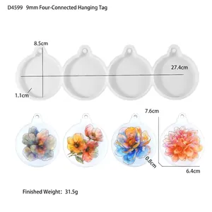 Detailansicht der 4-fach runden Harzform für Anhänger mit floralen Mustern und Maßen