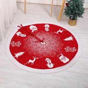 Christmas Tree Skirt Knitted Red White Reindeer Snowman Santa Print Round Tree Base Mat Holiday Decor