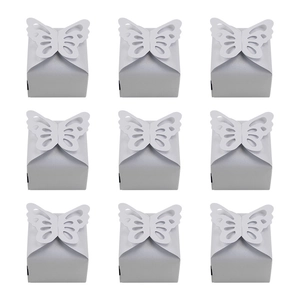 Elegant hollow butterfly pearl paper favor boxes in silver grey set of nine pieces