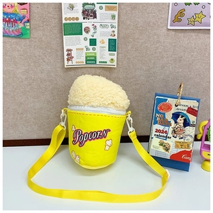 Sac à bandoulière en peluche en forme de pop-corn pour enfants avec sangle jaune vibrante