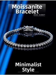 Macro detail of a 2mm 0.03CT moissanite tennis bracelet in sterling silver style