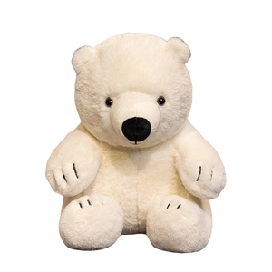 Soft white sitting polar bear plush toy for kids with realistic fluffy texture