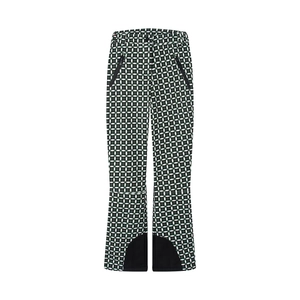 Pantaloni da sci donna con stampa geometrica verde e bianca e rinforzi neri alle caviglie